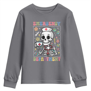 Emergency Department Skeleton Nurse Easter Youth Sweatshirt ER Nursing Room TS02 Charcoal Print Your Wear