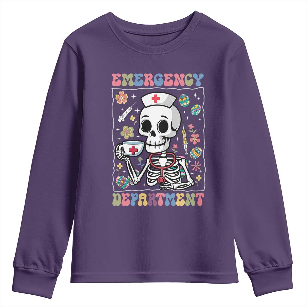 Emergency Department Skeleton Nurse Easter Youth Sweatshirt ER Nursing Room TS02 Purple Print Your Wear