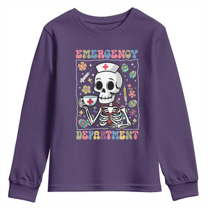 Emergency Department Skeleton Nurse Easter Youth Sweatshirt ER Nursing Room TS02 Purple Print Your Wear