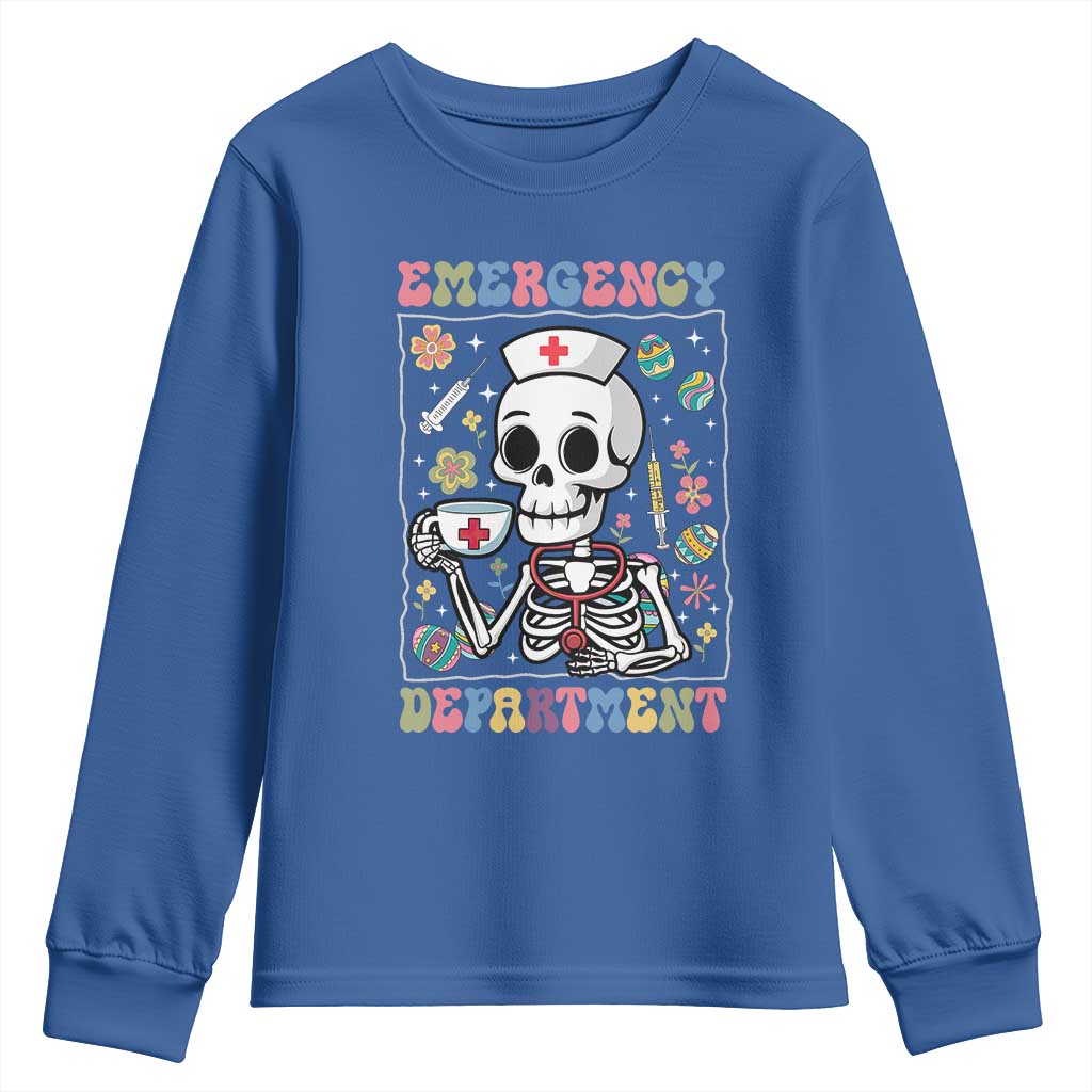 Emergency Department Skeleton Nurse Easter Youth Sweatshirt ER Nursing Room TS02 Royal Blue Print Your Wear