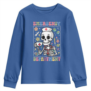 Emergency Department Skeleton Nurse Easter Youth Sweatshirt ER Nursing Room TS02 Royal Blue Print Your Wear