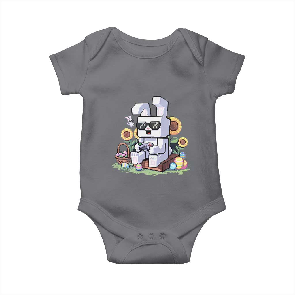 Pixel Art Gamer Bunny Easter Baby Onesie Cool Retro Gaming Vibes TS02 Charcoal Print Your Wear