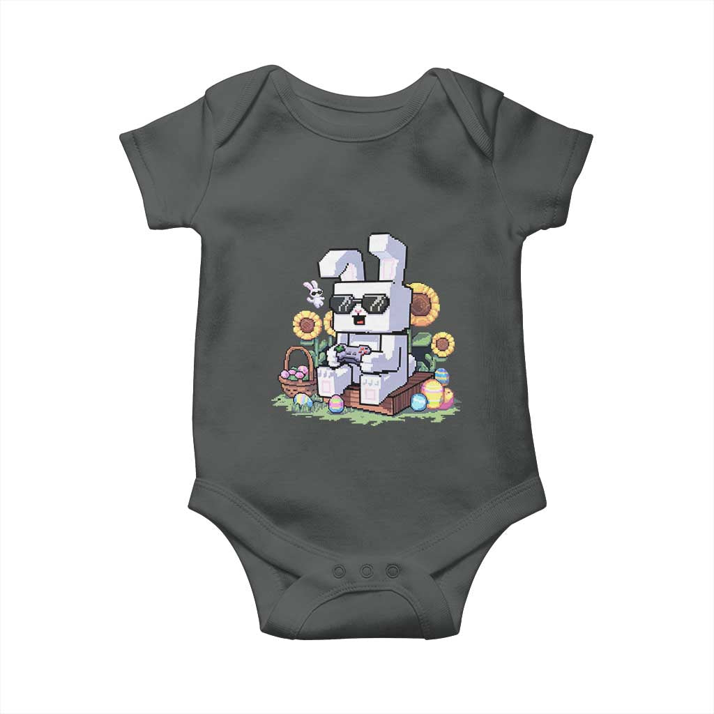 Pixel Art Gamer Bunny Easter Baby Onesie Cool Retro Gaming Vibes TS02 Dark Heather Print Your Wear