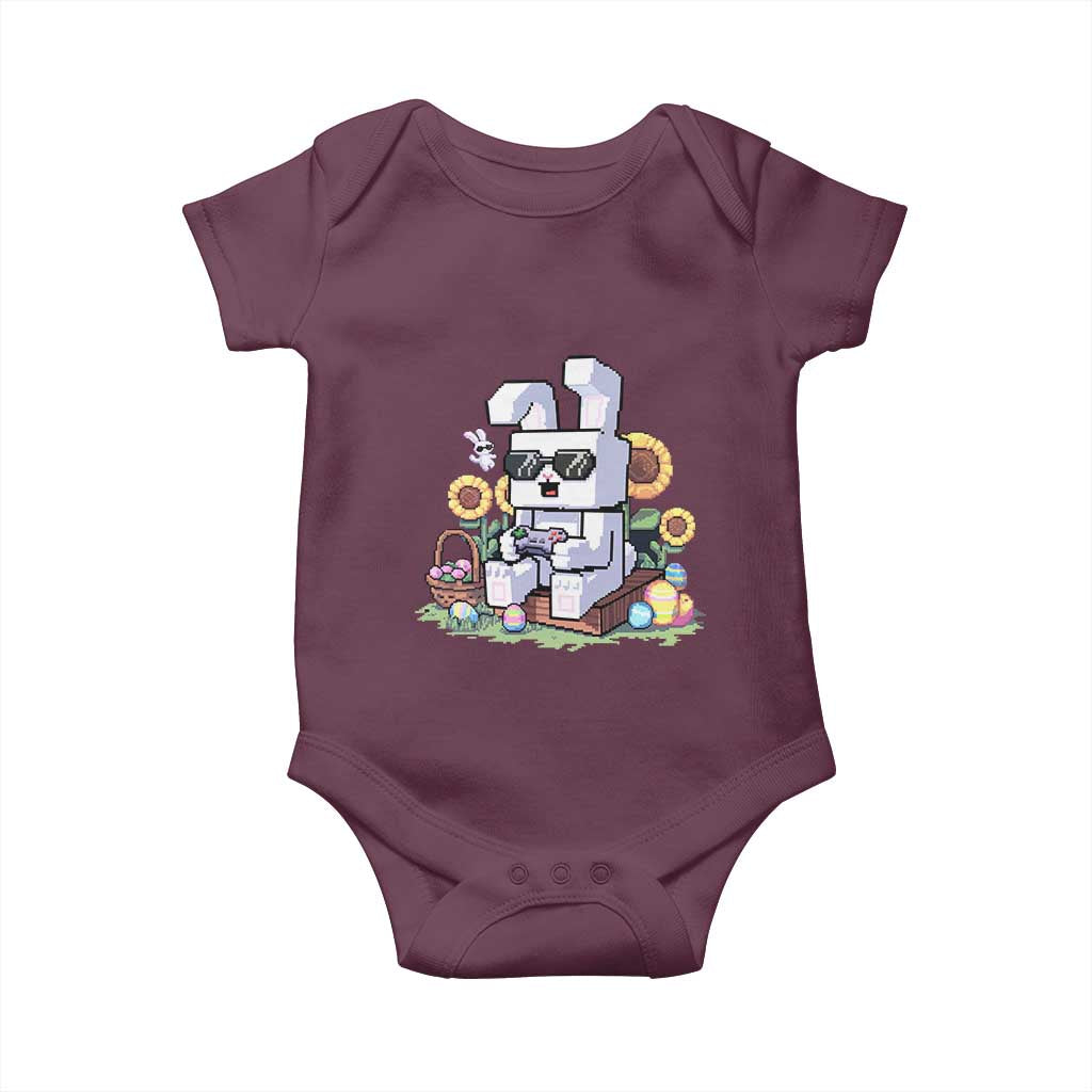 Pixel Art Gamer Bunny Easter Baby Onesie Cool Retro Gaming Vibes TS02 Maroon Print Your Wear