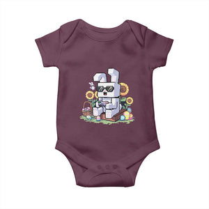 Pixel Art Gamer Bunny Easter Baby Onesie Cool Retro Gaming Vibes TS02 Maroon Print Your Wear