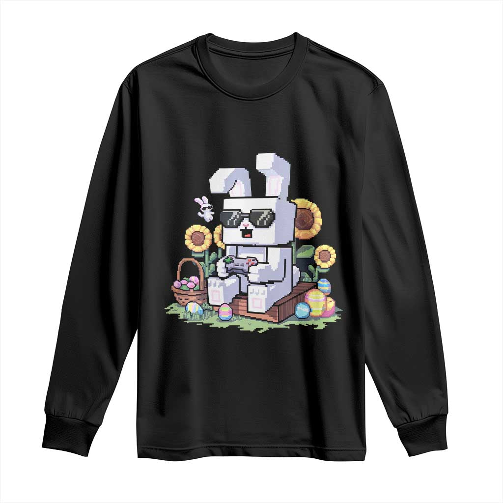 Pixel Art Gamer Bunny Easter Long Sleeve Shirt Cool Retro Gaming Vibes TS02 Black Print Your Wear