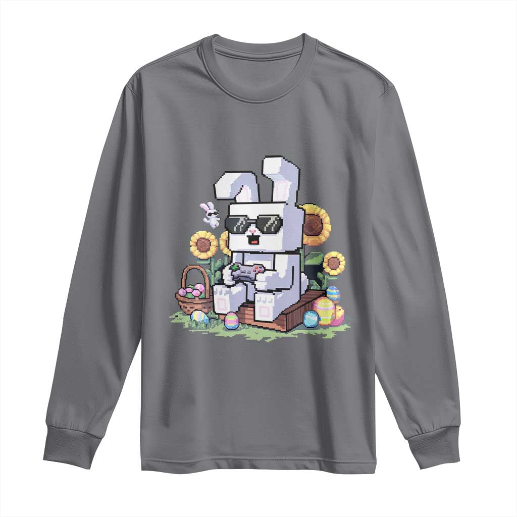 Pixel Art Gamer Bunny Easter Long Sleeve Shirt Cool Retro Gaming Vibes TS02 Charcoal Print Your Wear