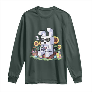 Pixel Art Gamer Bunny Easter Long Sleeve Shirt Cool Retro Gaming Vibes TS02 Dark Forest Green Print Your Wear