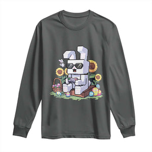 Pixel Art Gamer Bunny Easter Long Sleeve Shirt Cool Retro Gaming Vibes TS02 Dark Heather Print Your Wear