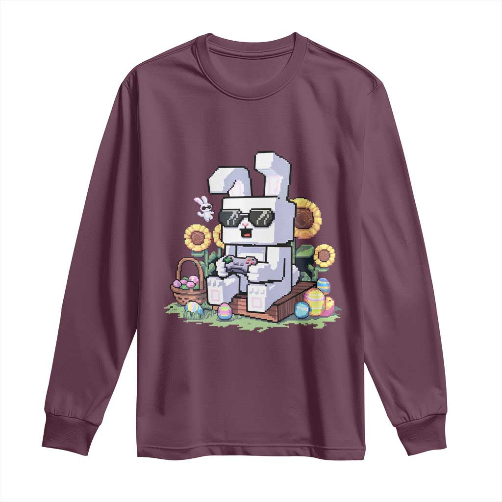 Pixel Art Gamer Bunny Easter Long Sleeve Shirt Cool Retro Gaming Vibes TS02 Maroon Print Your Wear