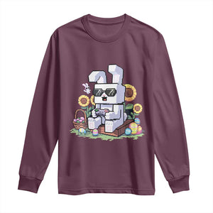Pixel Art Gamer Bunny Easter Long Sleeve Shirt Cool Retro Gaming Vibes TS02 Maroon Print Your Wear