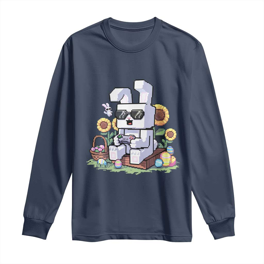 Pixel Art Gamer Bunny Easter Long Sleeve Shirt Cool Retro Gaming Vibes TS02 Navy Print Your Wear