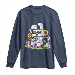 Pixel Art Gamer Bunny Easter Long Sleeve Shirt Cool Retro Gaming Vibes TS02 Navy Print Your Wear