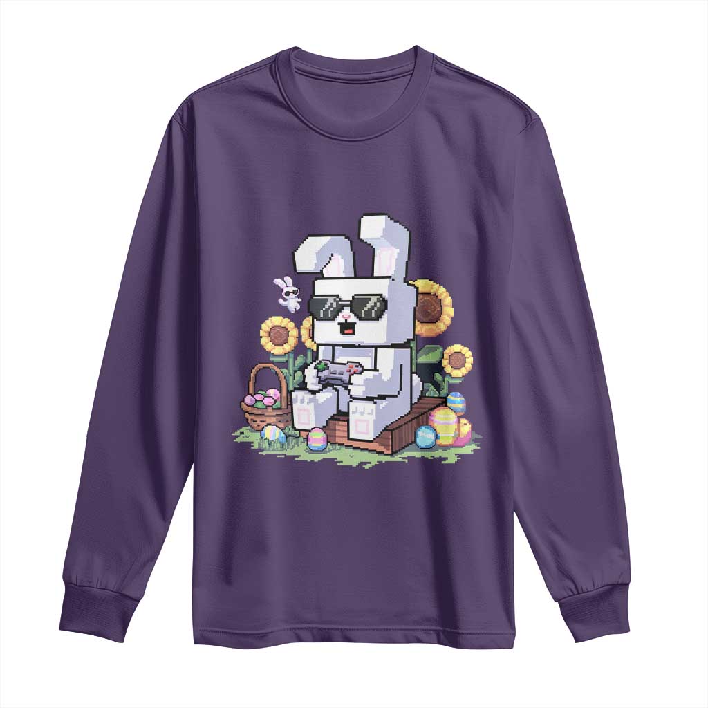 Pixel Art Gamer Bunny Easter Long Sleeve Shirt Cool Retro Gaming Vibes TS02 Purple Print Your Wear