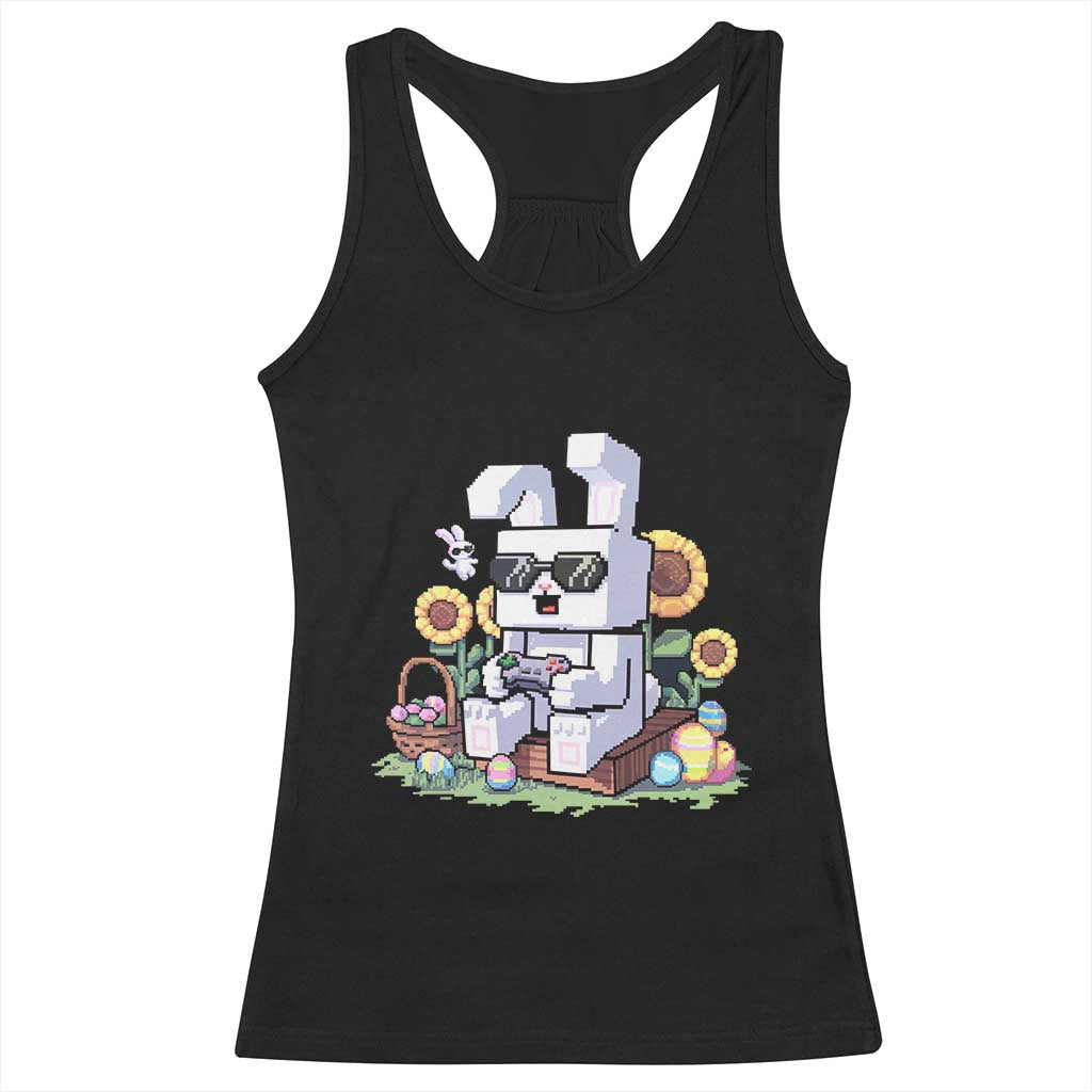 Pixel Art Gamer Bunny Easter Racerback Tank Top Cool Retro Gaming Vibes TS02 Black Print Your Wear