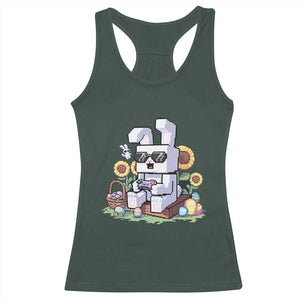 Pixel Art Gamer Bunny Easter Racerback Tank Top Cool Retro Gaming Vibes TS02 Dark Forest Green Print Your Wear