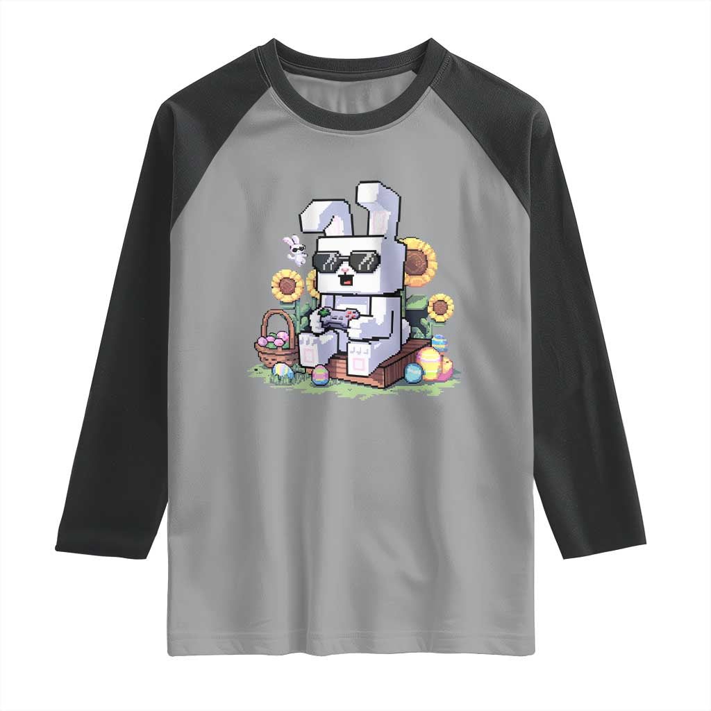 Pixel Art Gamer Bunny Easter Raglan Shirt Cool Retro Gaming Vibes TS02 Sport Gray Black Print Your Wear