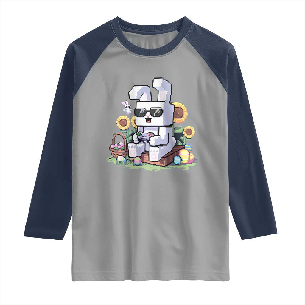 Pixel Art Gamer Bunny Easter Raglan Shirt Cool Retro Gaming Vibes TS02 Sport Gray Navy Print Your Wear