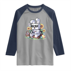 Pixel Art Gamer Bunny Easter Raglan Shirt Cool Retro Gaming Vibes TS02 Sport Gray Navy Print Your Wear