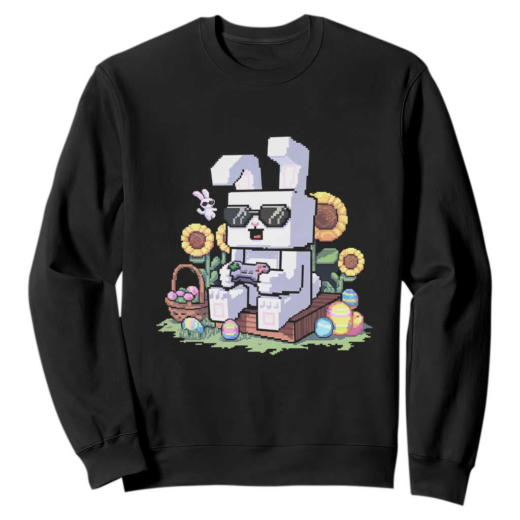 Pixel Art Gamer Bunny Easter Sweatshirt Cool Retro Gaming Vibes TS02 Black Print Your Wear