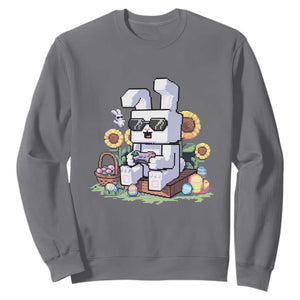 Pixel Art Gamer Bunny Easter Sweatshirt Cool Retro Gaming Vibes TS02 Charcoal Print Your Wear