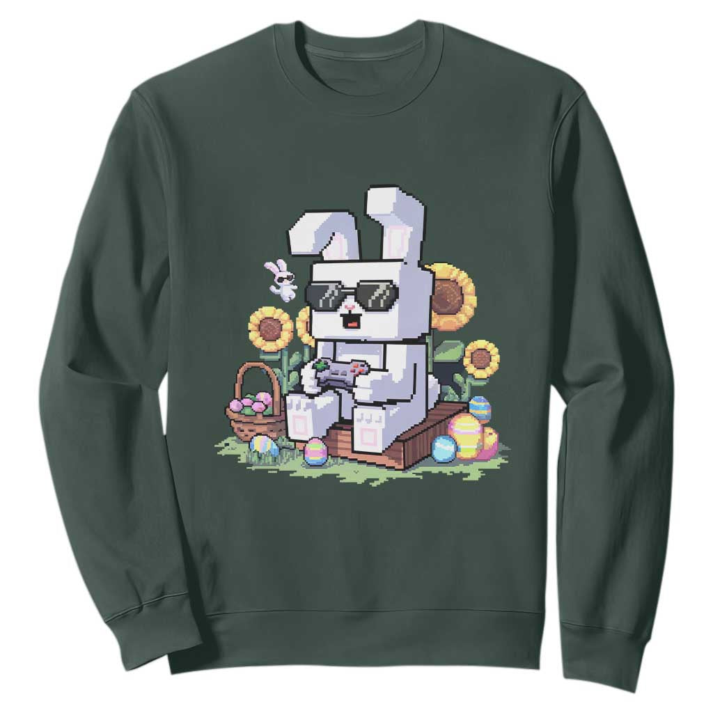 Pixel Art Gamer Bunny Easter Sweatshirt Cool Retro Gaming Vibes TS02 Dark Forest Green Print Your Wear