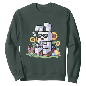 Pixel Art Gamer Bunny Easter Sweatshirt Cool Retro Gaming Vibes TS02 Dark Forest Green Print Your Wear