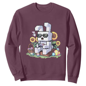 Pixel Art Gamer Bunny Easter Sweatshirt Cool Retro Gaming Vibes TS02 Maroon Print Your Wear