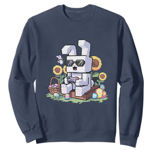 Pixel Art Gamer Bunny Easter Sweatshirt Cool Retro Gaming Vibes TS02 Navy Print Your Wear