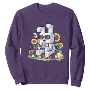 Pixel Art Gamer Bunny Easter Sweatshirt Cool Retro Gaming Vibes TS02 Purple Print Your Wear
