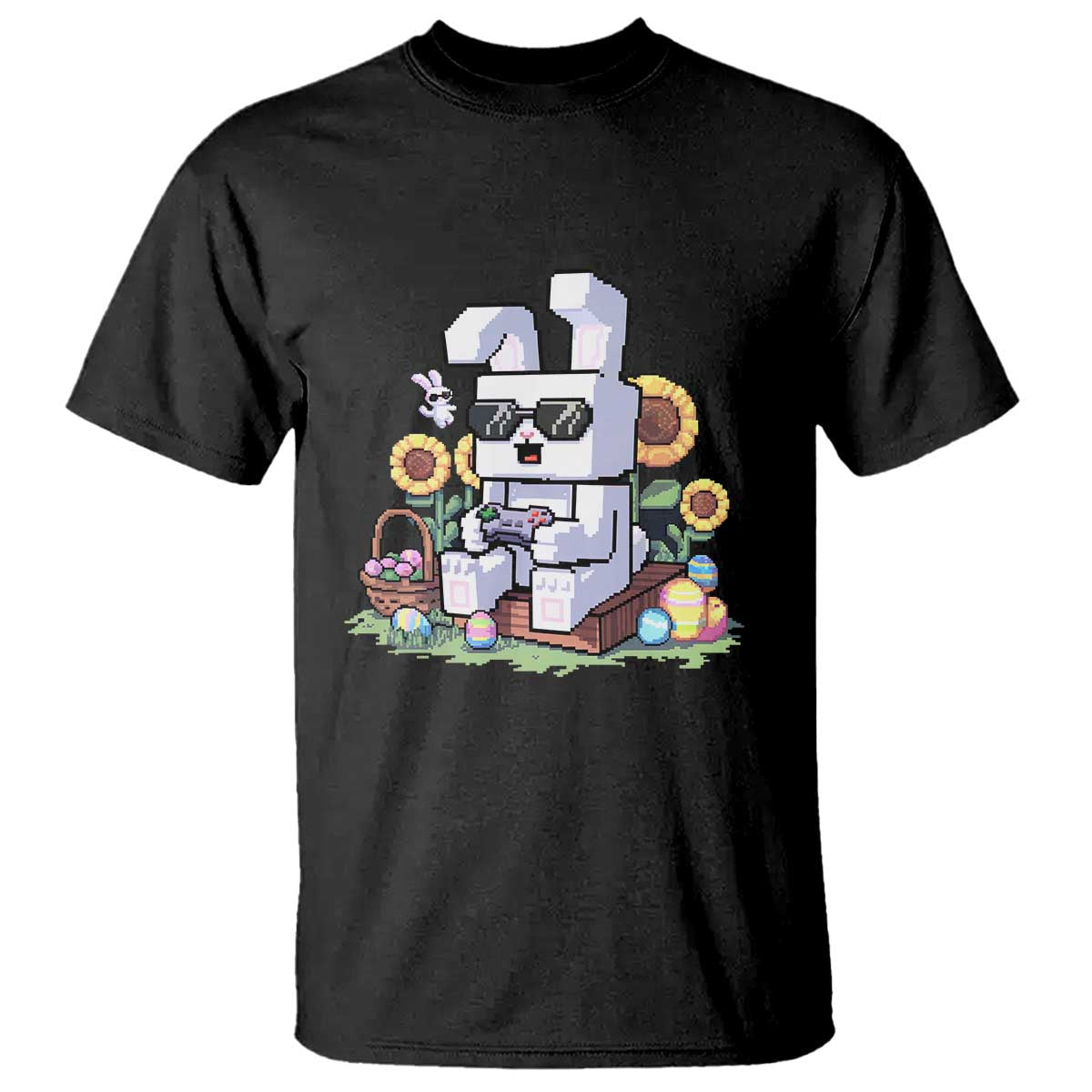 Pixel Art Gamer Bunny Easter T Shirt Cool Retro Gaming Vibes TS02 Black Print Your Wear