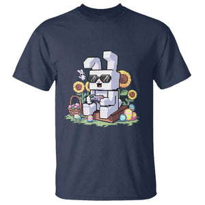 Pixel Art Gamer Bunny Easter T Shirt Cool Retro Gaming Vibes TS02 Navy Print Your Wear