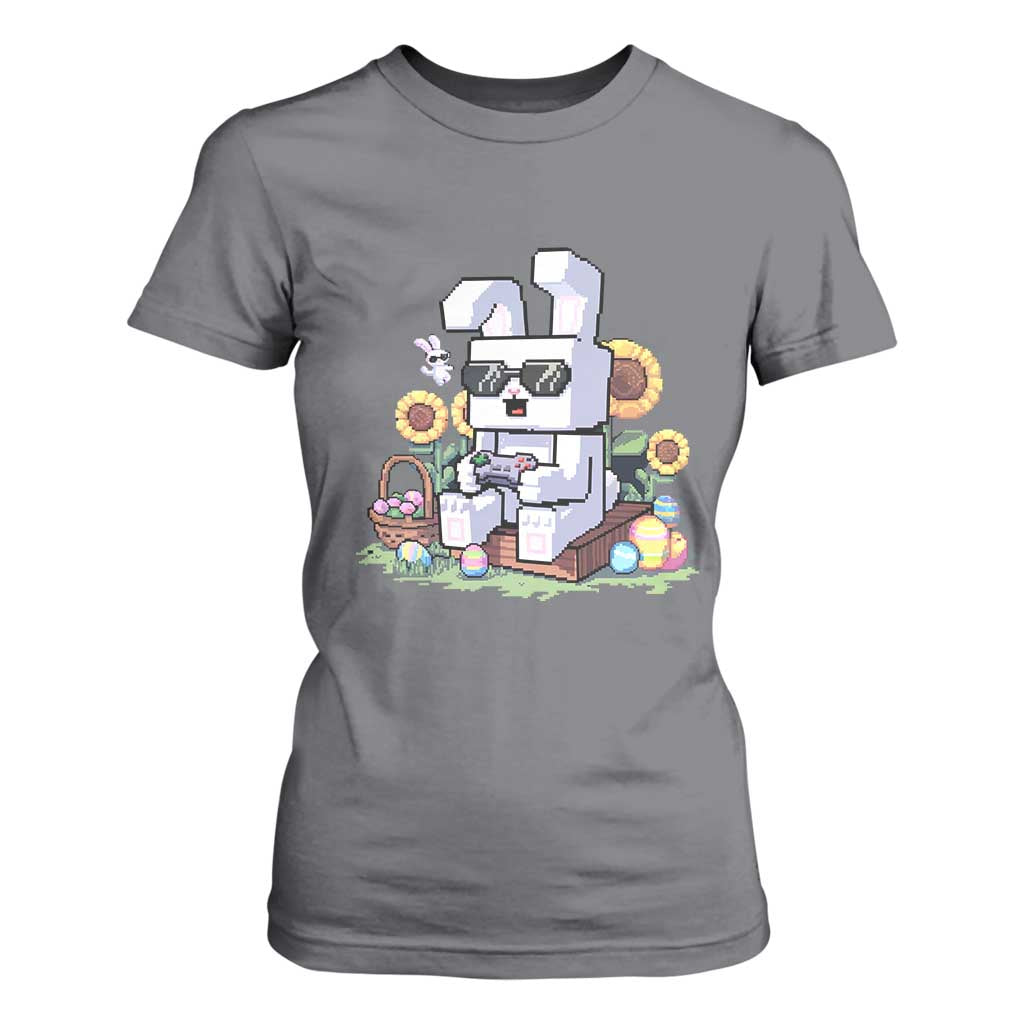 Pixel Art Gamer Bunny Easter T Shirt For Women Cool Retro Gaming Vibes TS02 Charcoal Print Your Wear