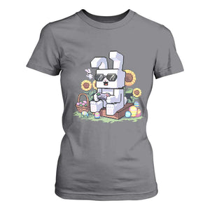 Pixel Art Gamer Bunny Easter T Shirt For Women Cool Retro Gaming Vibes TS02 Charcoal Print Your Wear