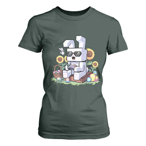 Pixel Art Gamer Bunny Easter T Shirt For Women Cool Retro Gaming Vibes TS02 Dark Forest Green Print Your Wear