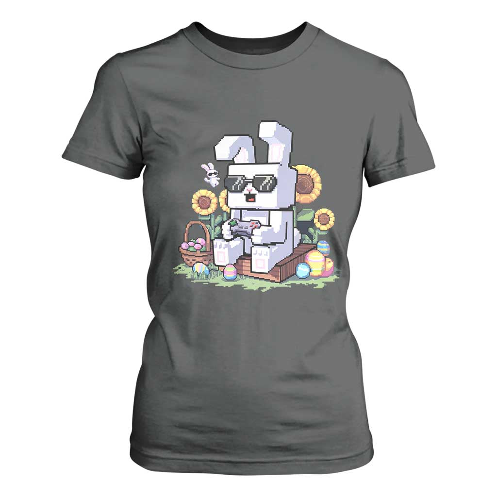 Pixel Art Gamer Bunny Easter T Shirt For Women Cool Retro Gaming Vibes TS02 Dark Heather Print Your Wear
