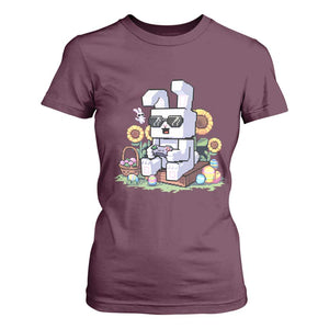 Pixel Art Gamer Bunny Easter T Shirt For Women Cool Retro Gaming Vibes TS02 Maroon Print Your Wear