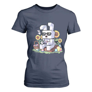 Pixel Art Gamer Bunny Easter T Shirt For Women Cool Retro Gaming Vibes TS02 Navy Print Your Wear