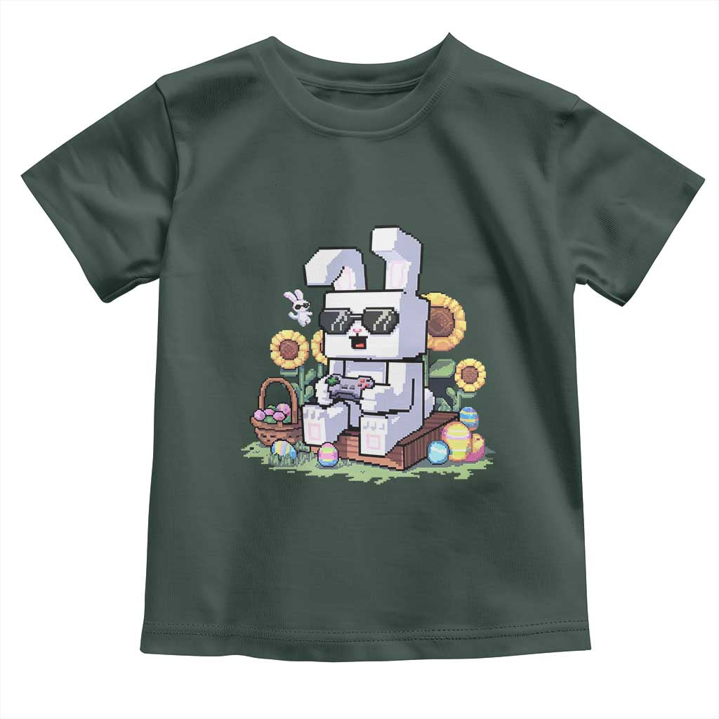 Pixel Art Gamer Bunny Easter Toddler T Shirt Cool Retro Gaming Vibes TS02 Dark Forest Green Print Your Wear
