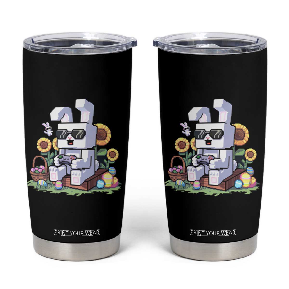 Pixel Art Gamer Bunny Easter Tumbler Cup Cool Retro Gaming Vibes TS02 Black Print Your Wear