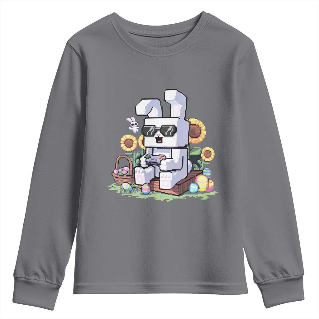 Pixel Art Gamer Bunny Easter Youth Sweatshirt Cool Retro Gaming Vibes TS02 Charcoal Print Your Wear
