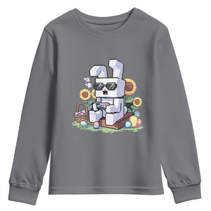 Pixel Art Gamer Bunny Easter Youth Sweatshirt Cool Retro Gaming Vibes TS02 Charcoal Print Your Wear