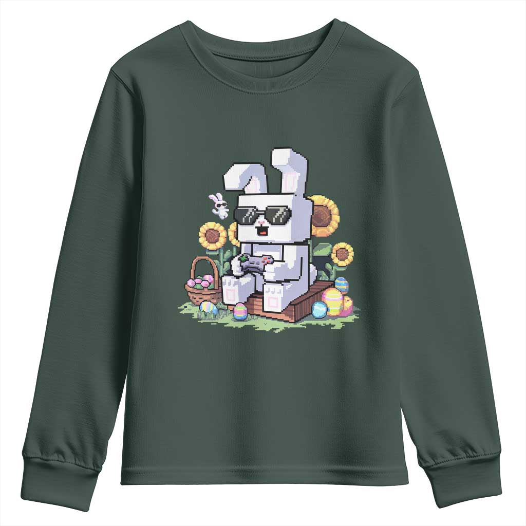 Pixel Art Gamer Bunny Easter Youth Sweatshirt Cool Retro Gaming Vibes TS02 Dark Forest Green Print Your Wear