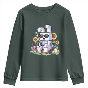 Pixel Art Gamer Bunny Easter Youth Sweatshirt Cool Retro Gaming Vibes TS02 Dark Forest Green Print Your Wear