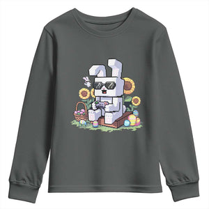 Pixel Art Gamer Bunny Easter Youth Sweatshirt Cool Retro Gaming Vibes TS02 Dark Heather Print Your Wear