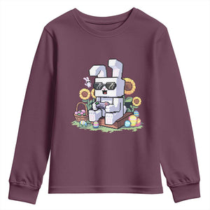 Pixel Art Gamer Bunny Easter Youth Sweatshirt Cool Retro Gaming Vibes TS02 Maroon Print Your Wear