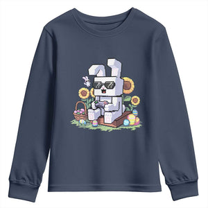 Pixel Art Gamer Bunny Easter Youth Sweatshirt Cool Retro Gaming Vibes TS02 Navy Print Your Wear