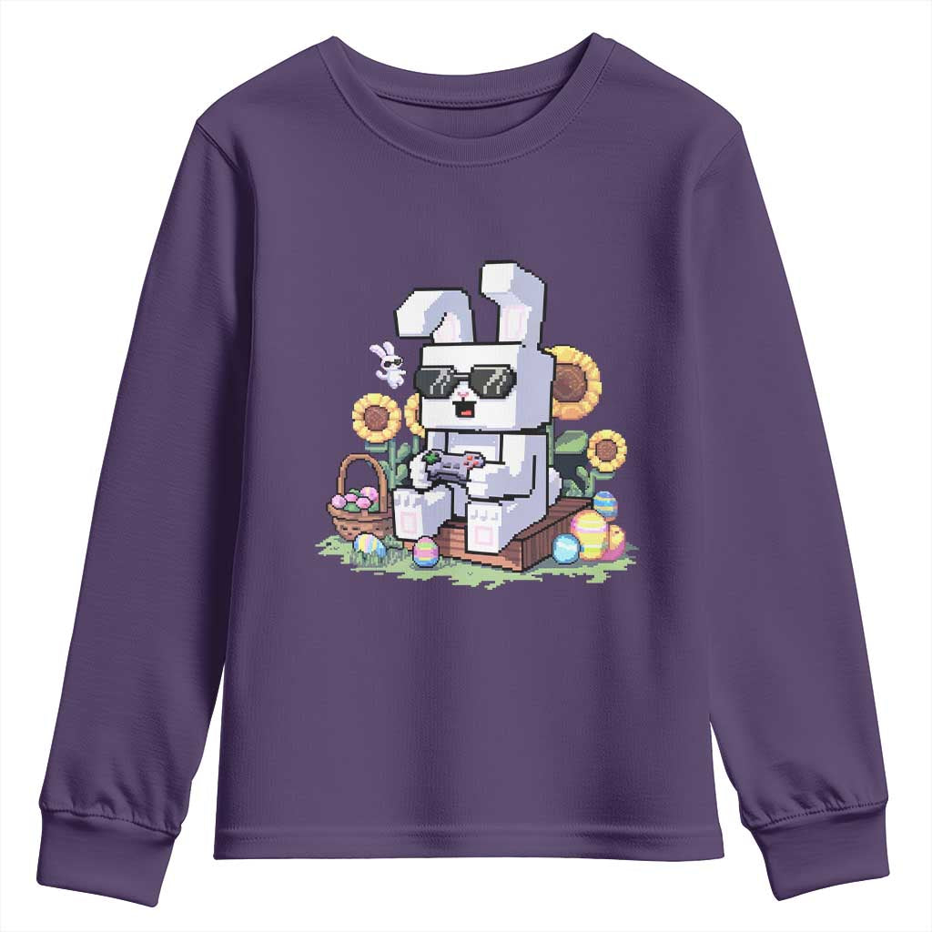 Pixel Art Gamer Bunny Easter Youth Sweatshirt Cool Retro Gaming Vibes TS02 Purple Print Your Wear