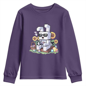Pixel Art Gamer Bunny Easter Youth Sweatshirt Cool Retro Gaming Vibes TS02 Purple Print Your Wear