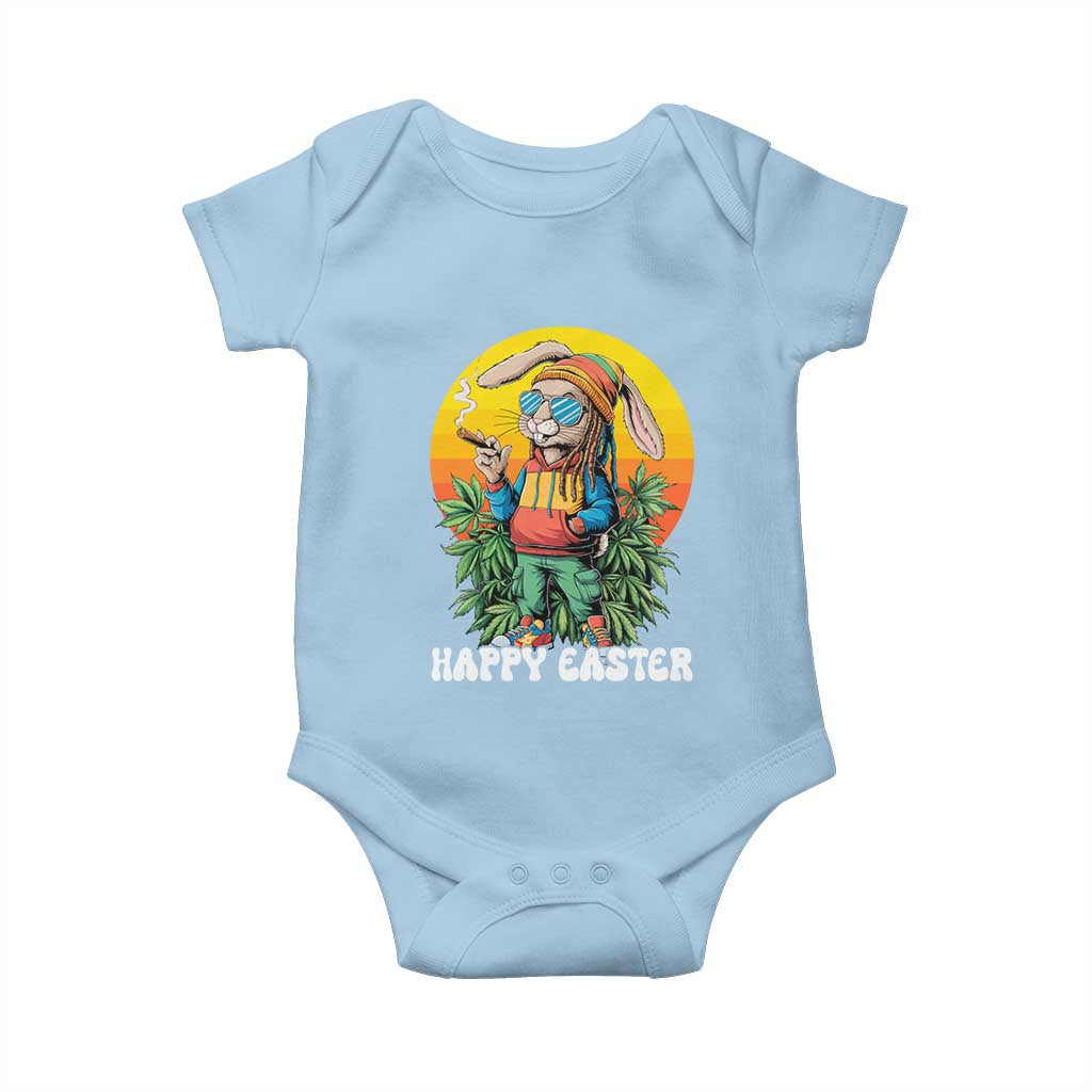 Happy 420 Easter Baby Onesie Funny Bunny Smoking Weed TS02 Light Blue Print Your Wear